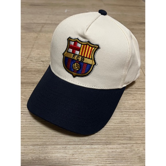 FC Barcelona Barca Snapback Hat Mens Off White Navy Blue Soccer Cap RN150123 - Picture 2 of 8